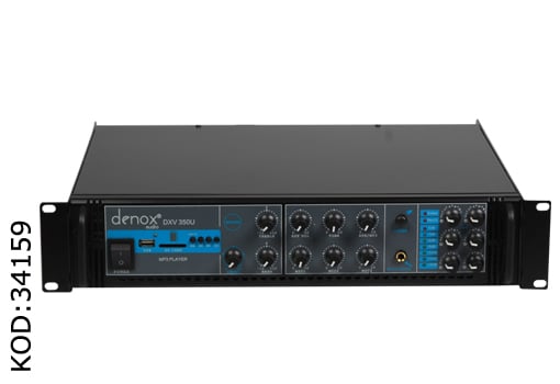 Denox DXV-350U 350W 100V / 70 4-16 Ohm USB-SD 6 Bölgeli 3 Mik.Girişli Trafolu Mixer Anfi