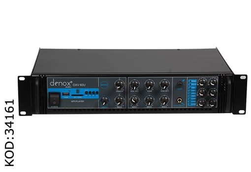Denox DXV-60U 60W 100V/70 4-16 Ohm USB-SD 6 Bögeli 3 Mik.Girişli Trafolu Mixer Anfi