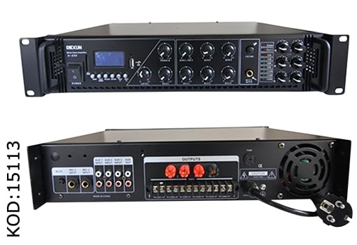 Dexun D-450 450 W 100V / 70V 4-16 Ohm USB-SD 6 Bölgeli 3 Mik. 3 Aux Girişli Trafolu Mixer Anfi