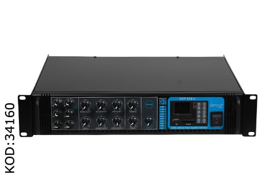 Denox DXV-250U 250W 100V/70V 4-16 Ohm USB-SD 6 Bölgeli 3 Mik. Girişli Trafolu Mixer Anfi