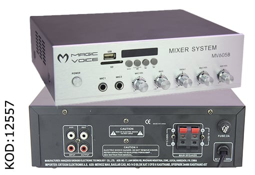 Magicvoice MV-605B 60W 100V / 4-16 Ohm USB-SD Led Ekranlı 2x Mikrofon Girişli Trafolu Anfi